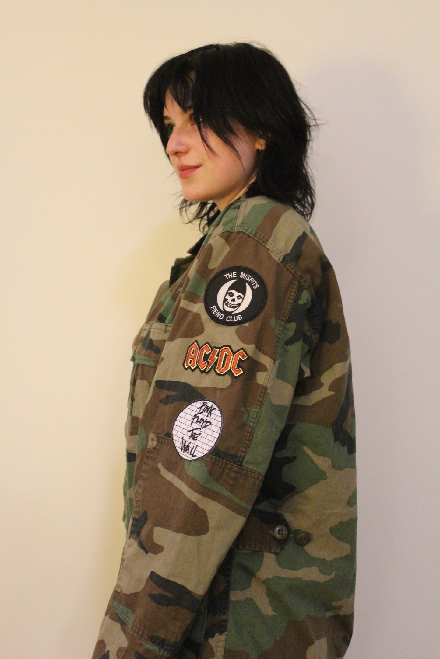 Camo Military Jacket with Vintage Band Patches