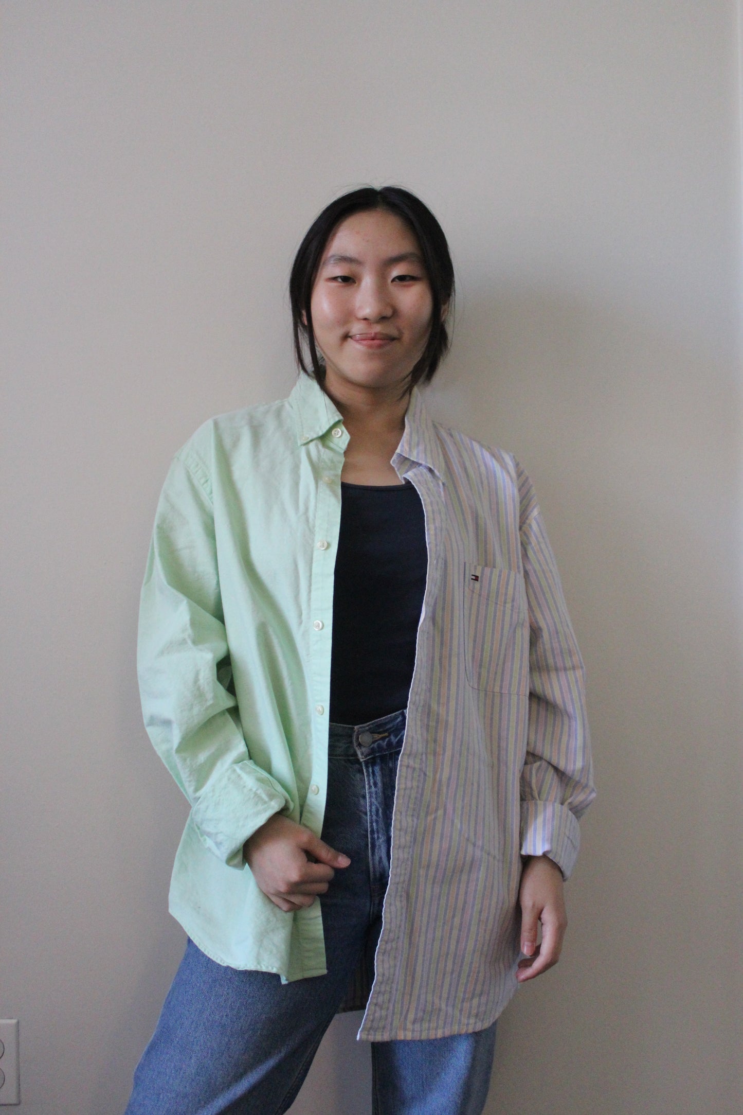 Tommy Hilfiger Fused Mint & Vertical Stripes Button-Up Shirt