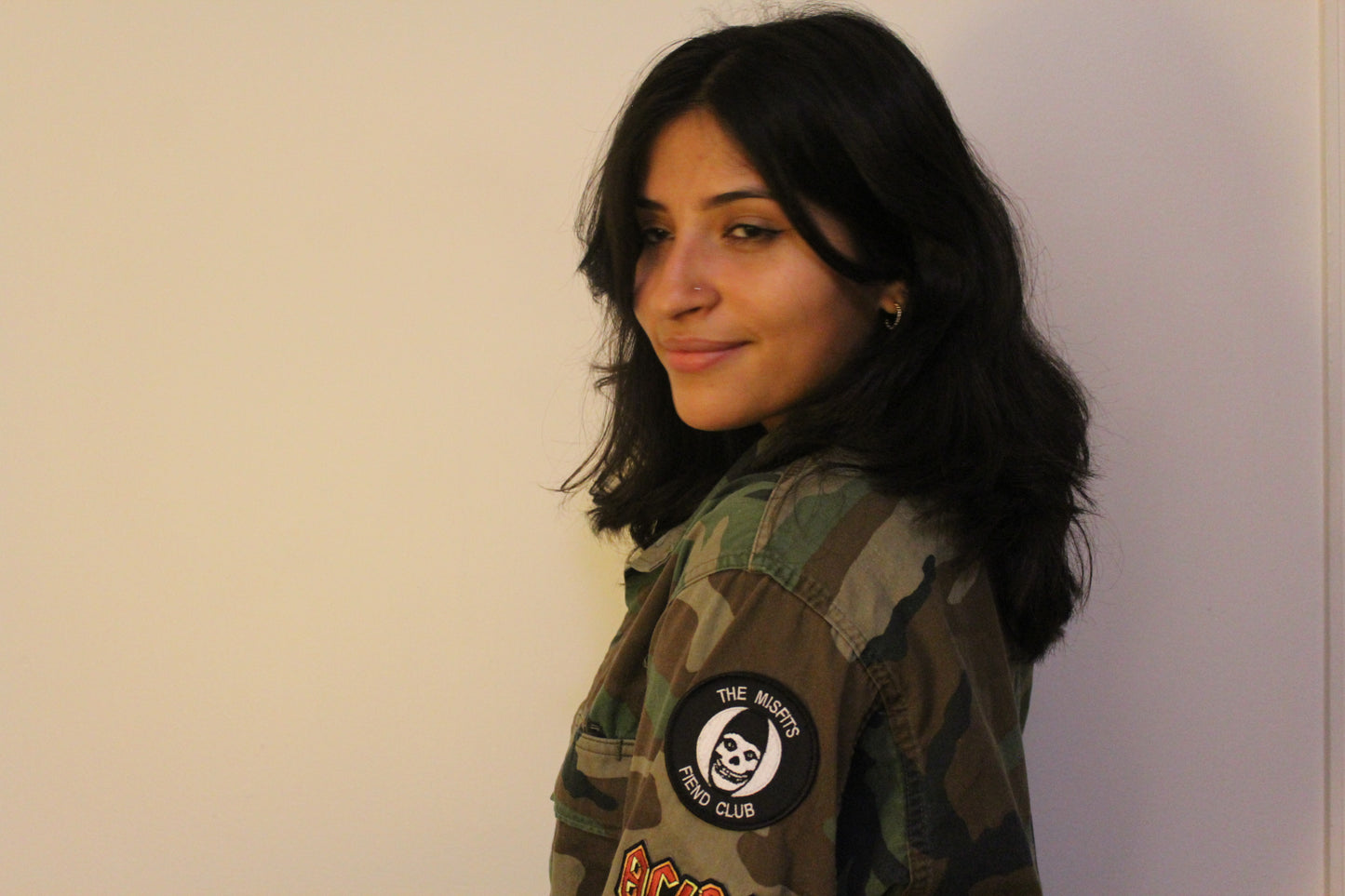 Camo Military Jacket with Vintage Band Patches