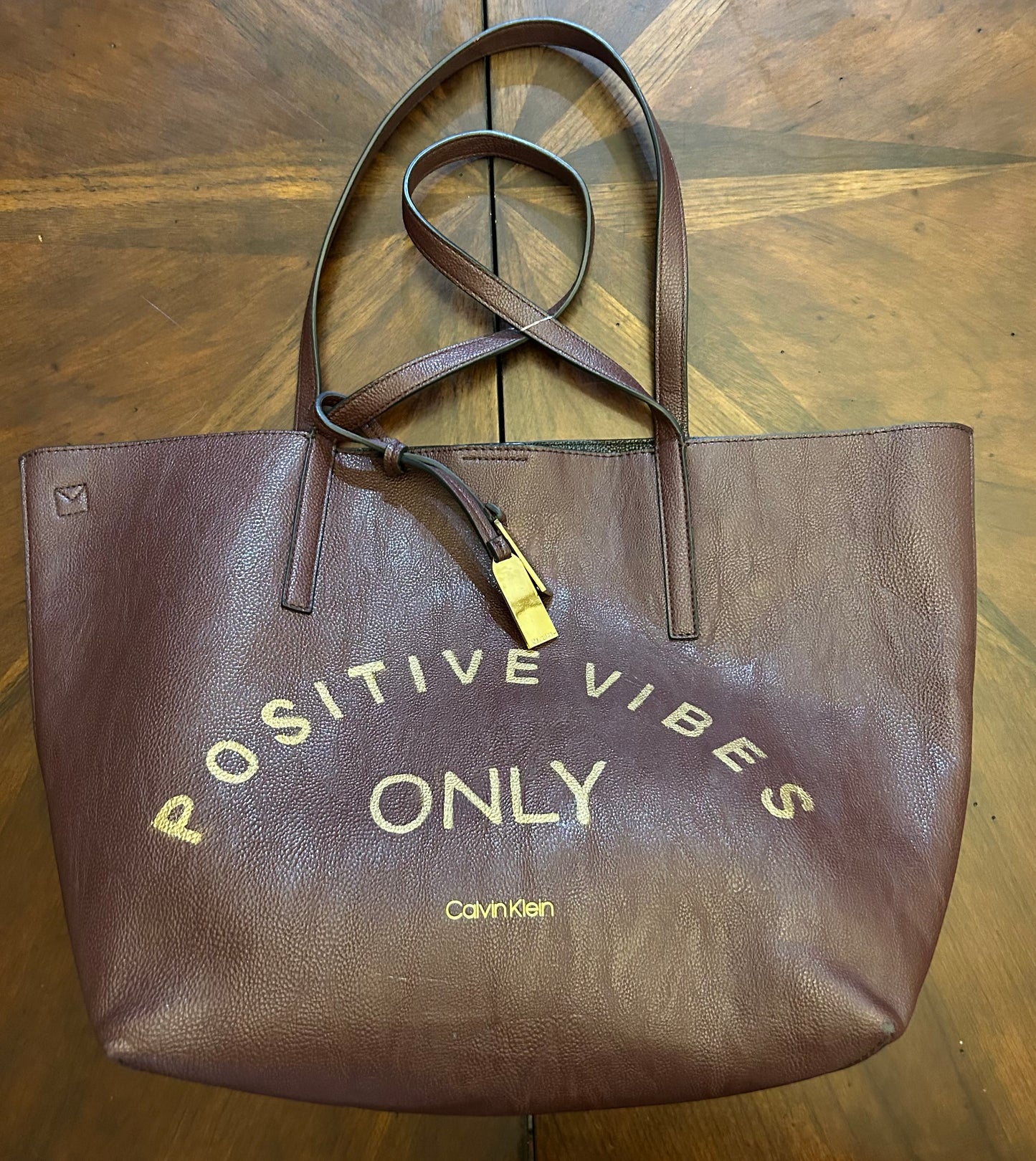 Calvin Klein "Positive Vibes" Hand-Painted  Leather Tote