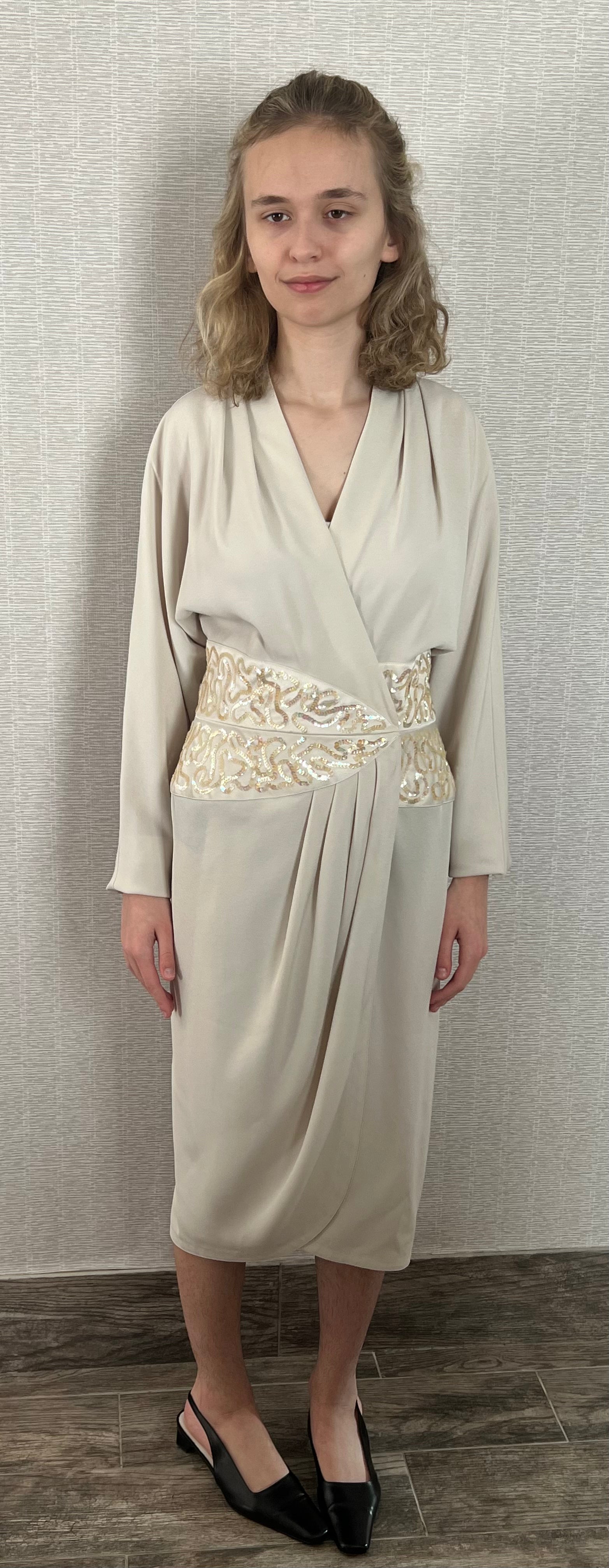 Daymor Champagne Wrap V-neck Beaded Dress  Salvage Renaissance