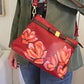 Hand-Painted Floral Shoulder Leather Bag with Bow