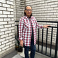 American Eagle Red Windowpane Plaid Shirt with Dragon Applique