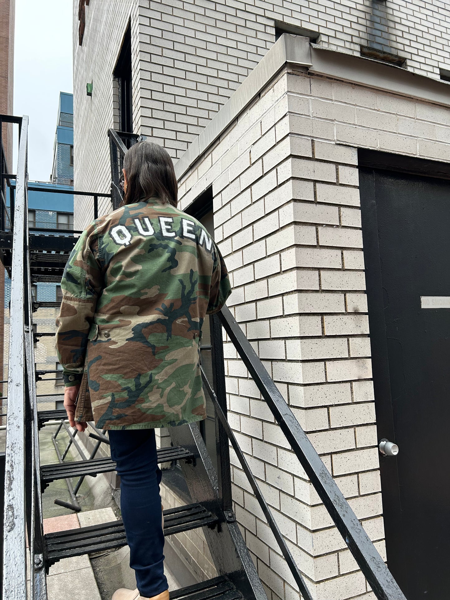 Camo Long Jacket with Hand-Painted QUEEN artwork