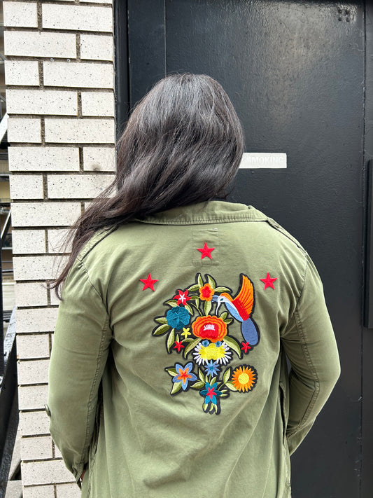 Olive Light Jacket with Stars and Large Patch