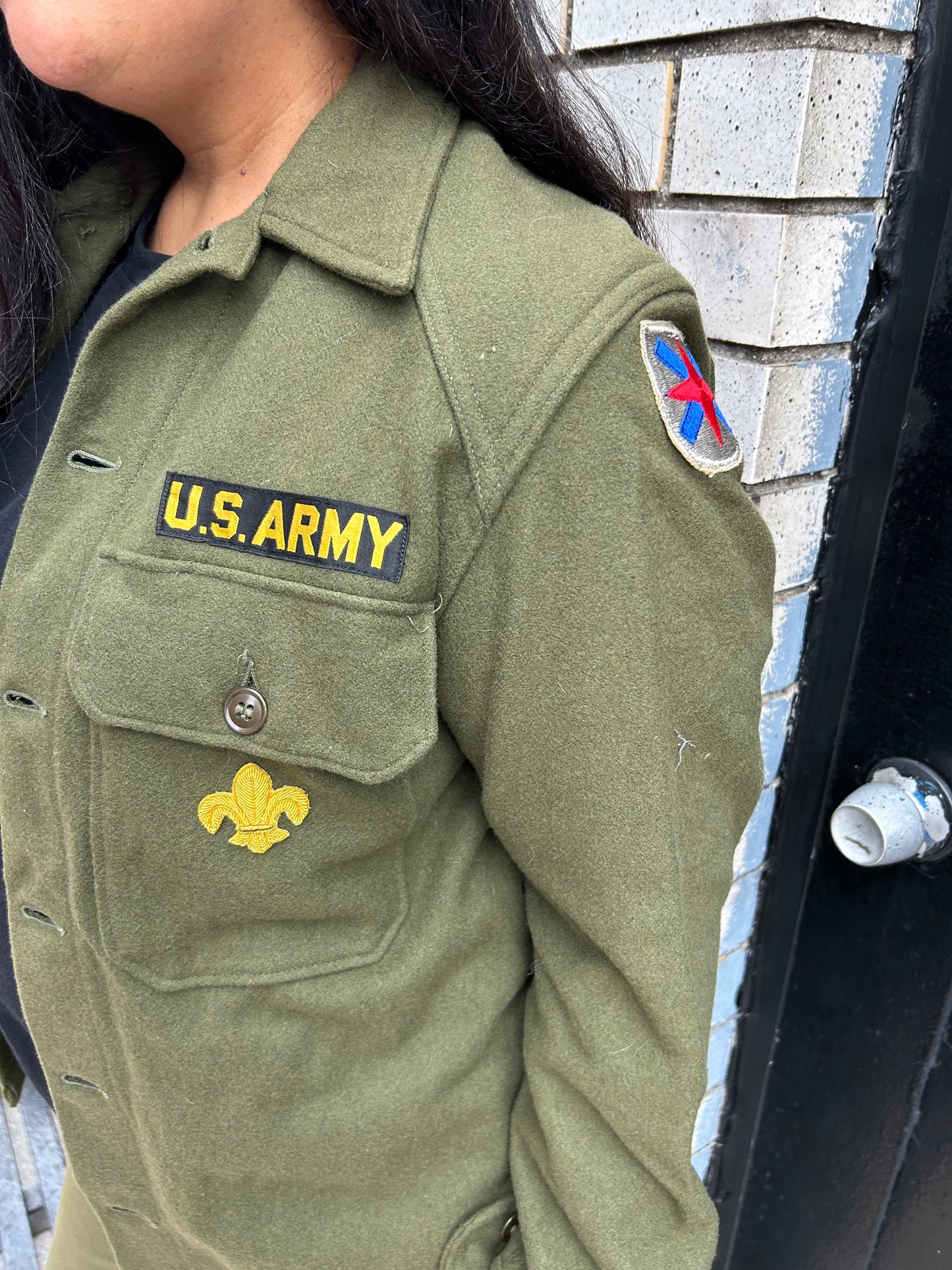 Olive Army Jacket with Stars and Patches