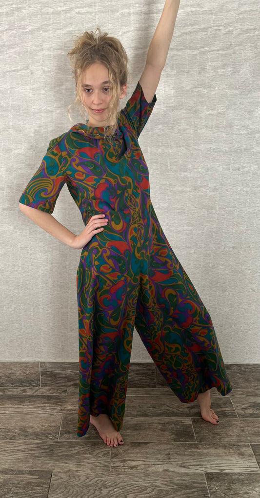 Paisley Jumpsuit with Cowl Neck