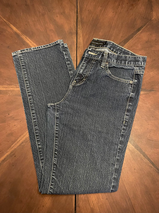 Calvin Klein Hi-Rise Straight Leg Blue Jean with Stitched Pocket