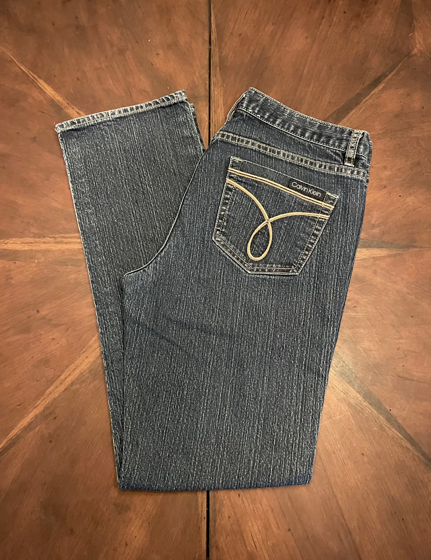 Calvin Klein Hi-Rise Straight Leg Blue Jean with Stitched Pocket