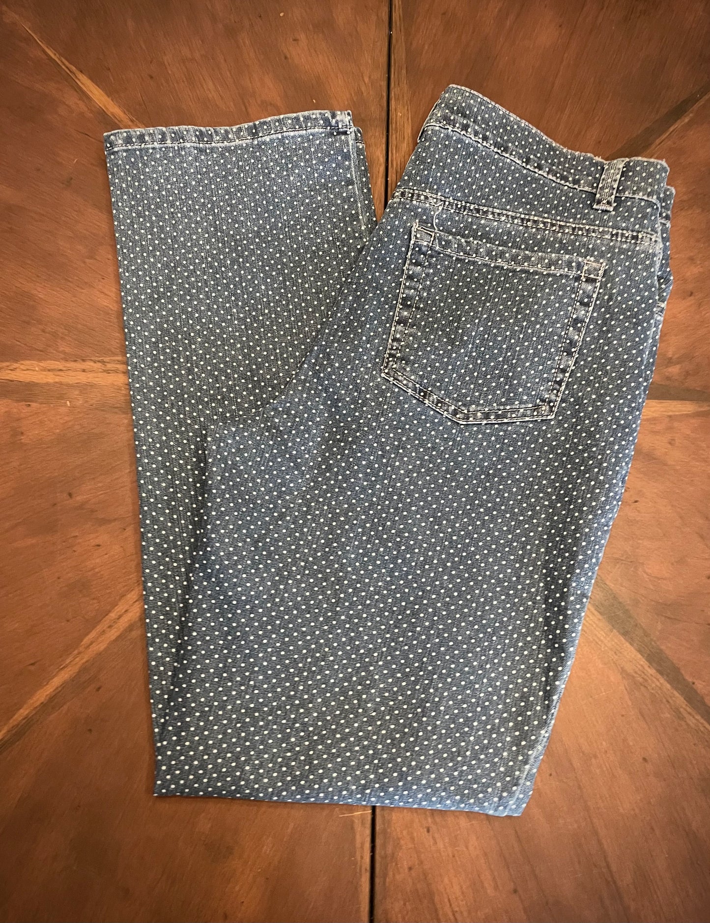 Gloria Vanderbilt Hi-Rise Straight Pindot Blue Jeans with Embroidery and Patch