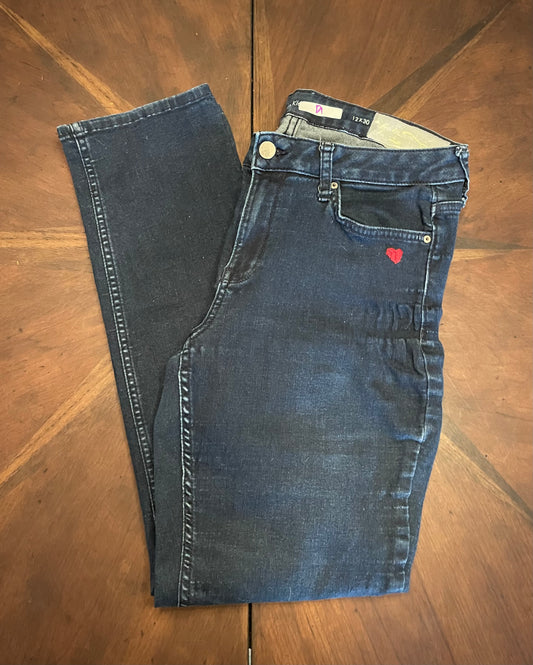 Calvin Klein Hi-Rise Straight Leg Hand-Embroidered Blue Jeans