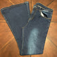 Distressed Hi-waist Gold Stitched Bellbottom Blue Jeans