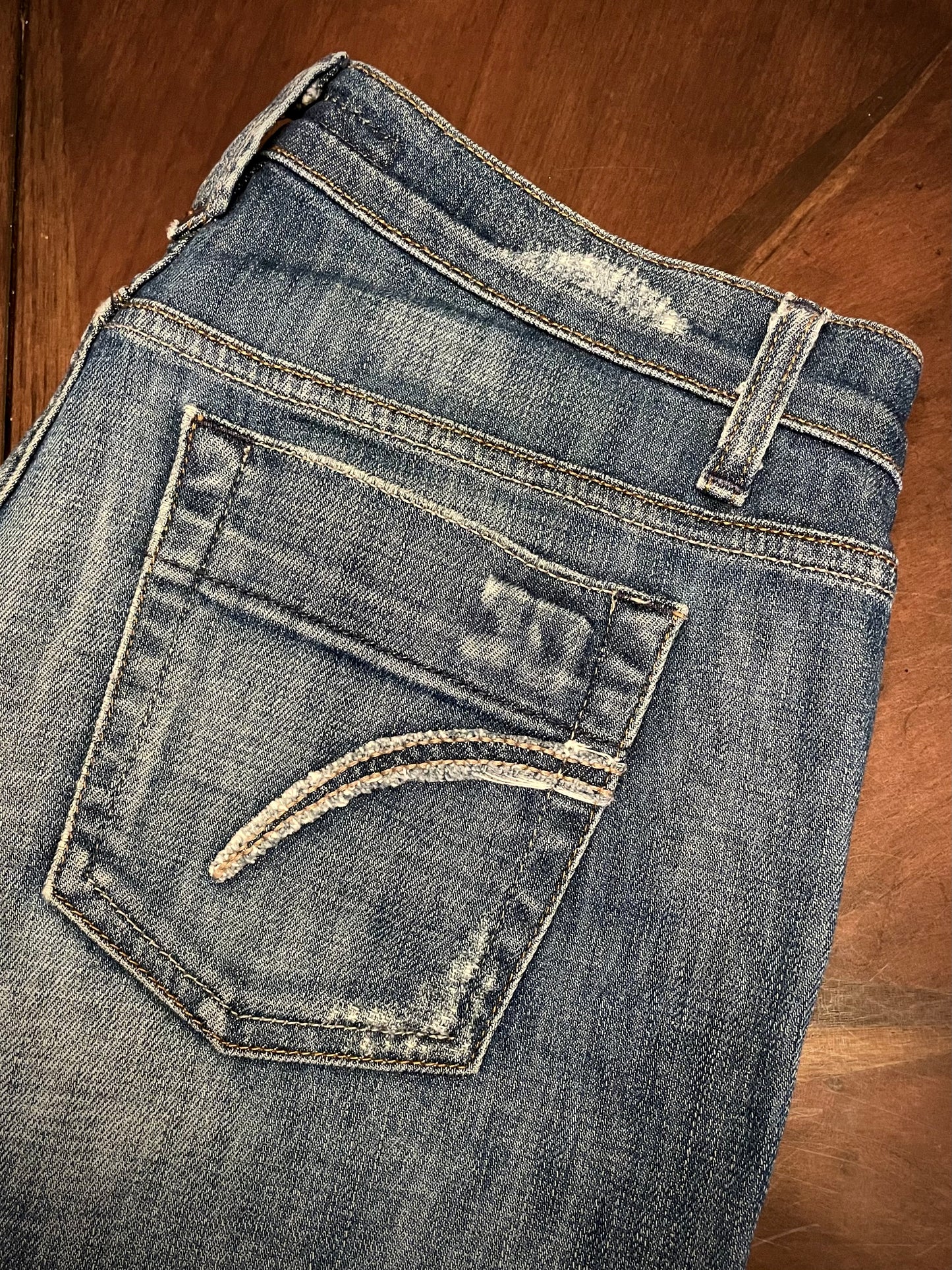 Joe's Distressed Bootcut Blue Jean with Pocket Stitch