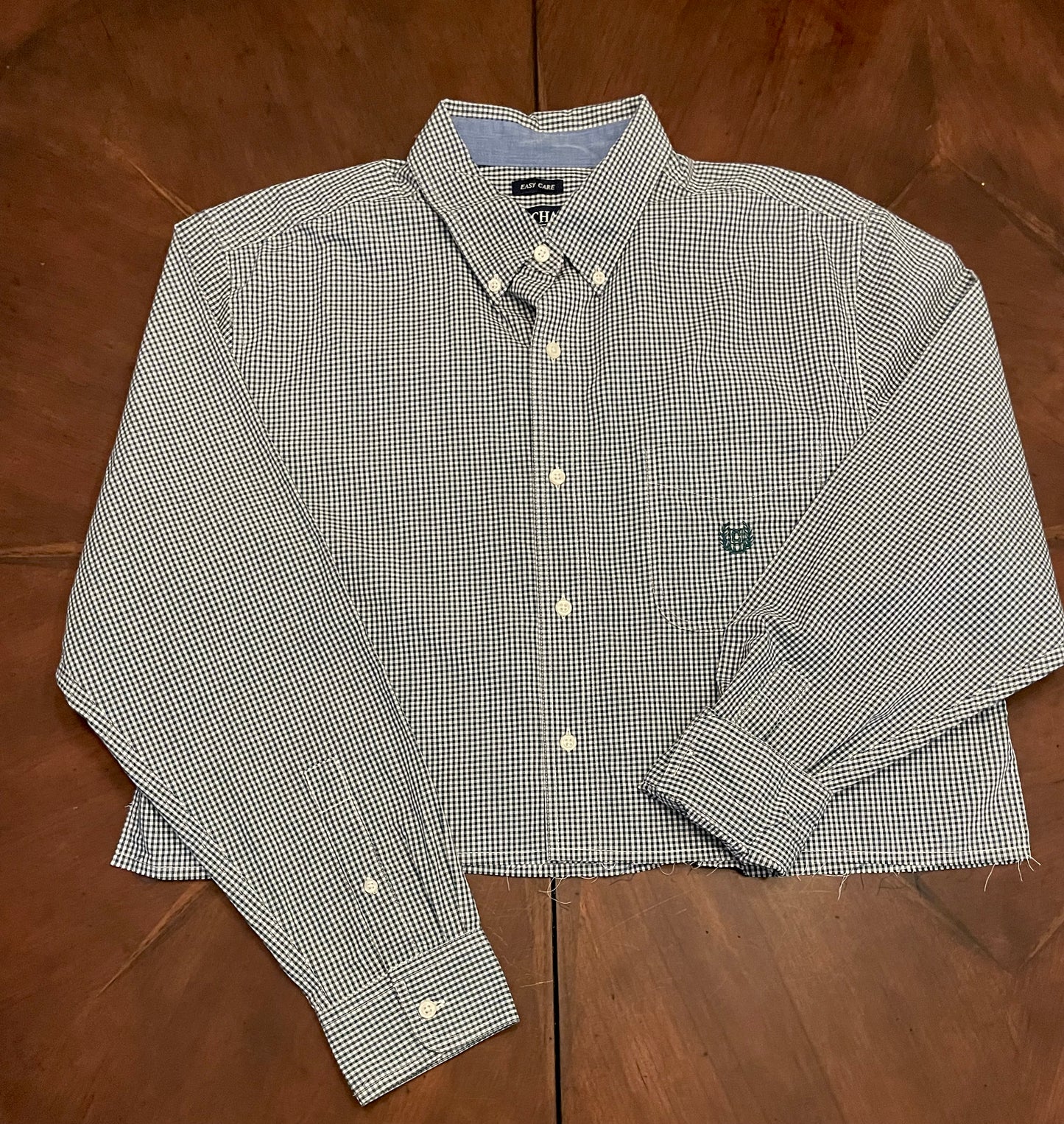 Chaps Checked Jade Green & White Cropped Shirt