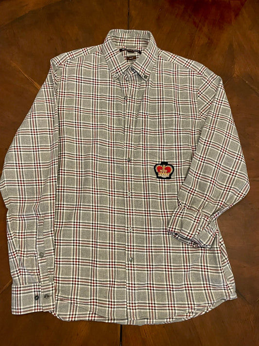 Michael Kors Grey & Red Plaid Shirt with Crown Patch