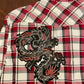 American Eagle Red Windowpane Plaid Shirt with Dragon Applique