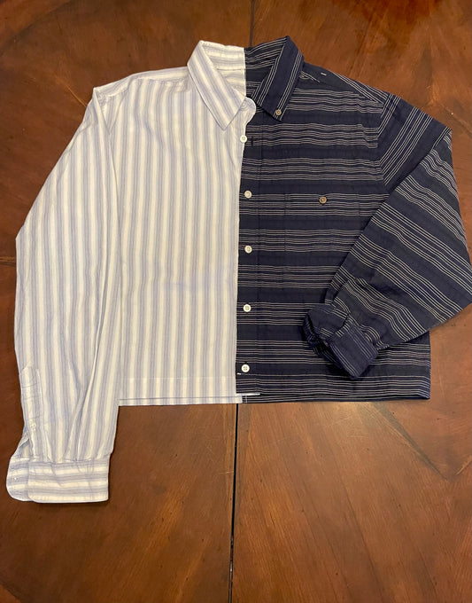 Fused Vertical-Horizontal Blue Striped Shirt