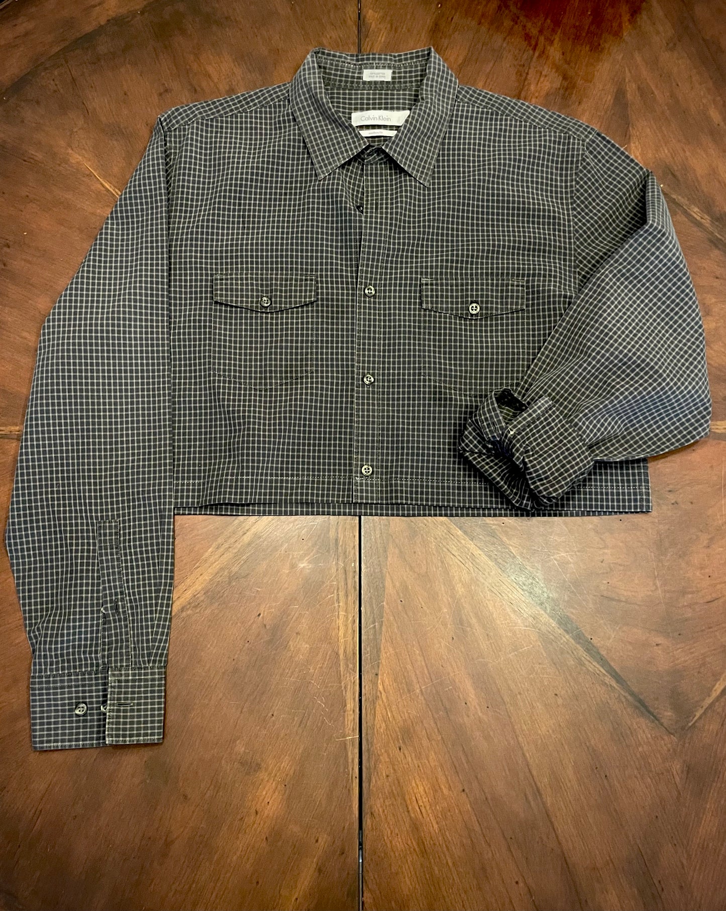 Calvin Klein Grey Tattersall Plaid Cropped Shirt