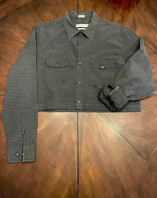 Calvin Klein Grey Tattersall Plaid Cropped Shirt