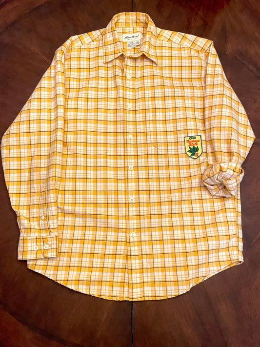 Eddie Bauer Tartan Yellow Plaid Shirt with Ohio Patch