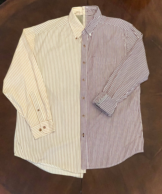 Fused Khaki/Burgundy Vertical Striped Button-Up Shirt