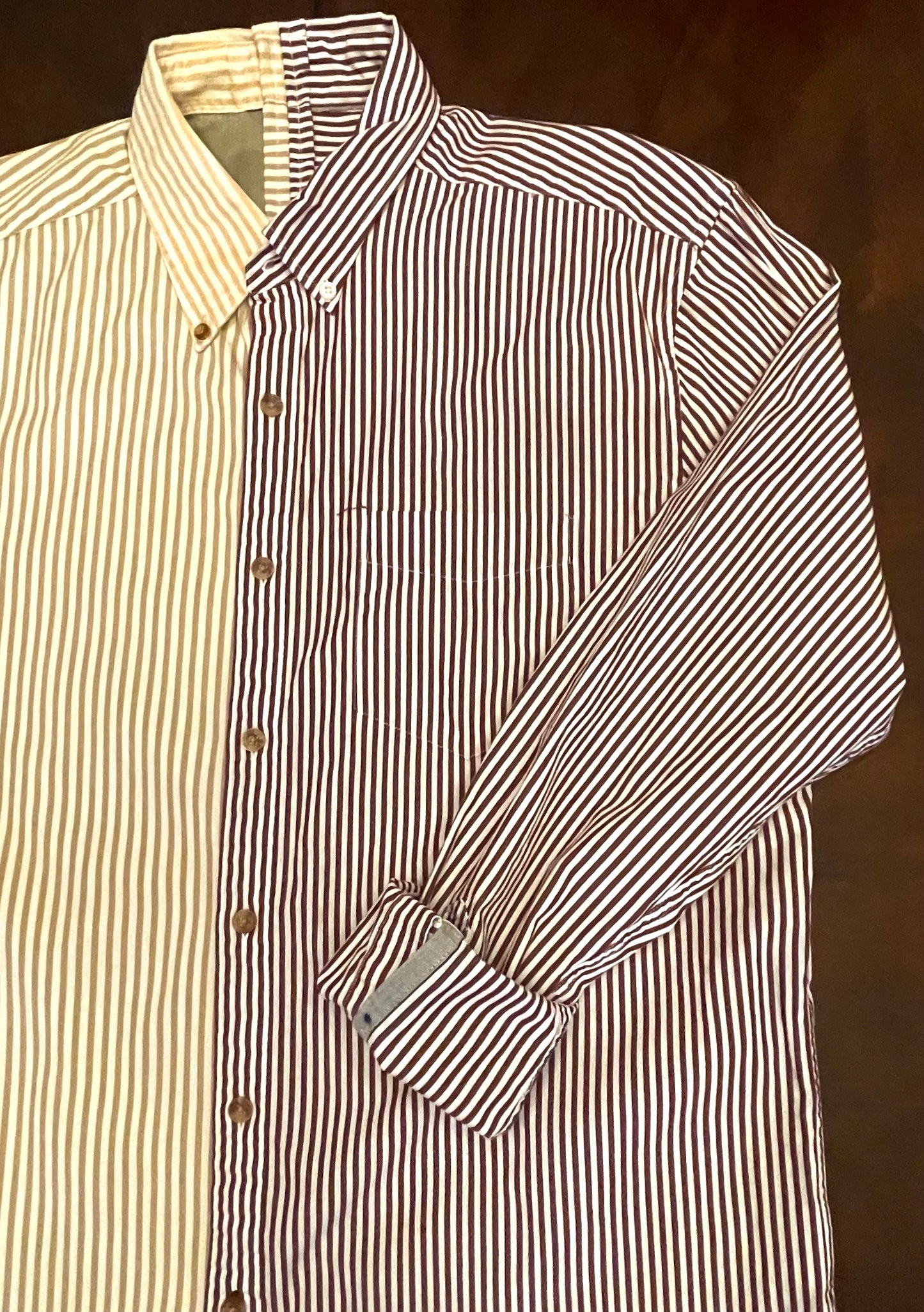Fused Khaki/Burgundy Vertical Striped Button-Up Shirt