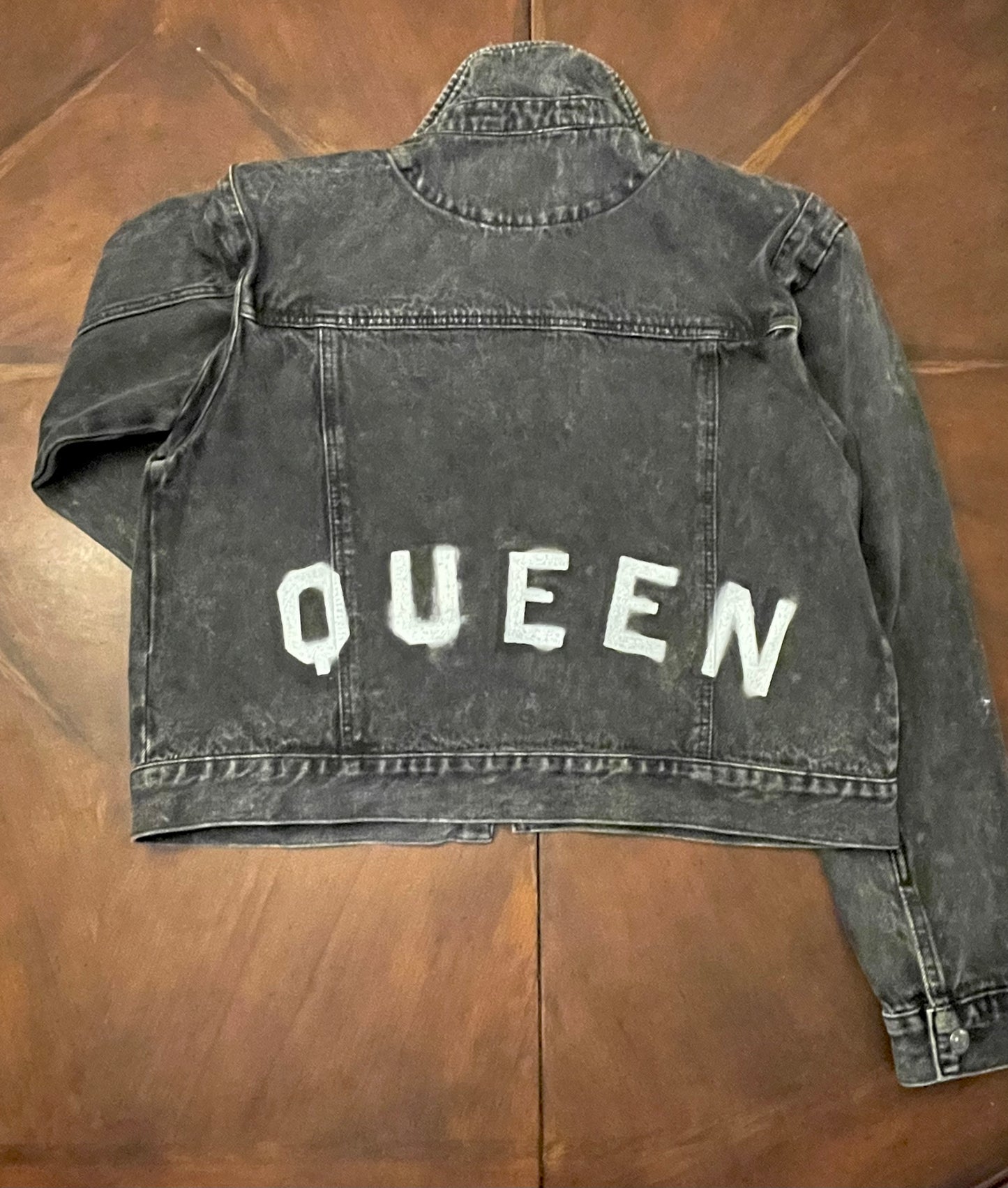 Denim Jacket with Hand-Painted QUEEN Lettering