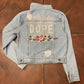 Destructed Denim Jacket with Floral Applique