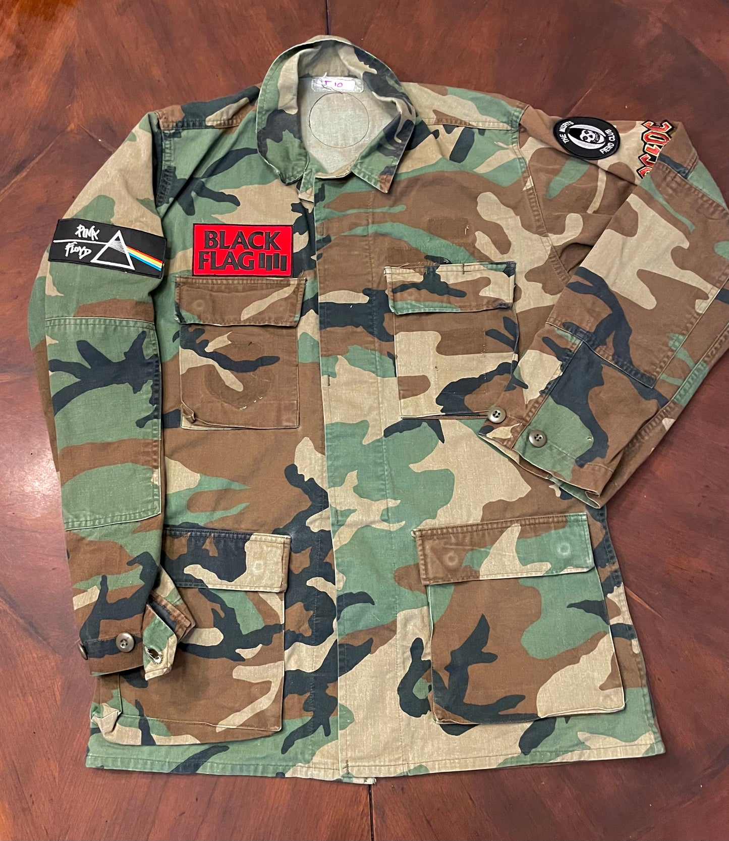 Camo Military Jacket with Vintage Band Patches