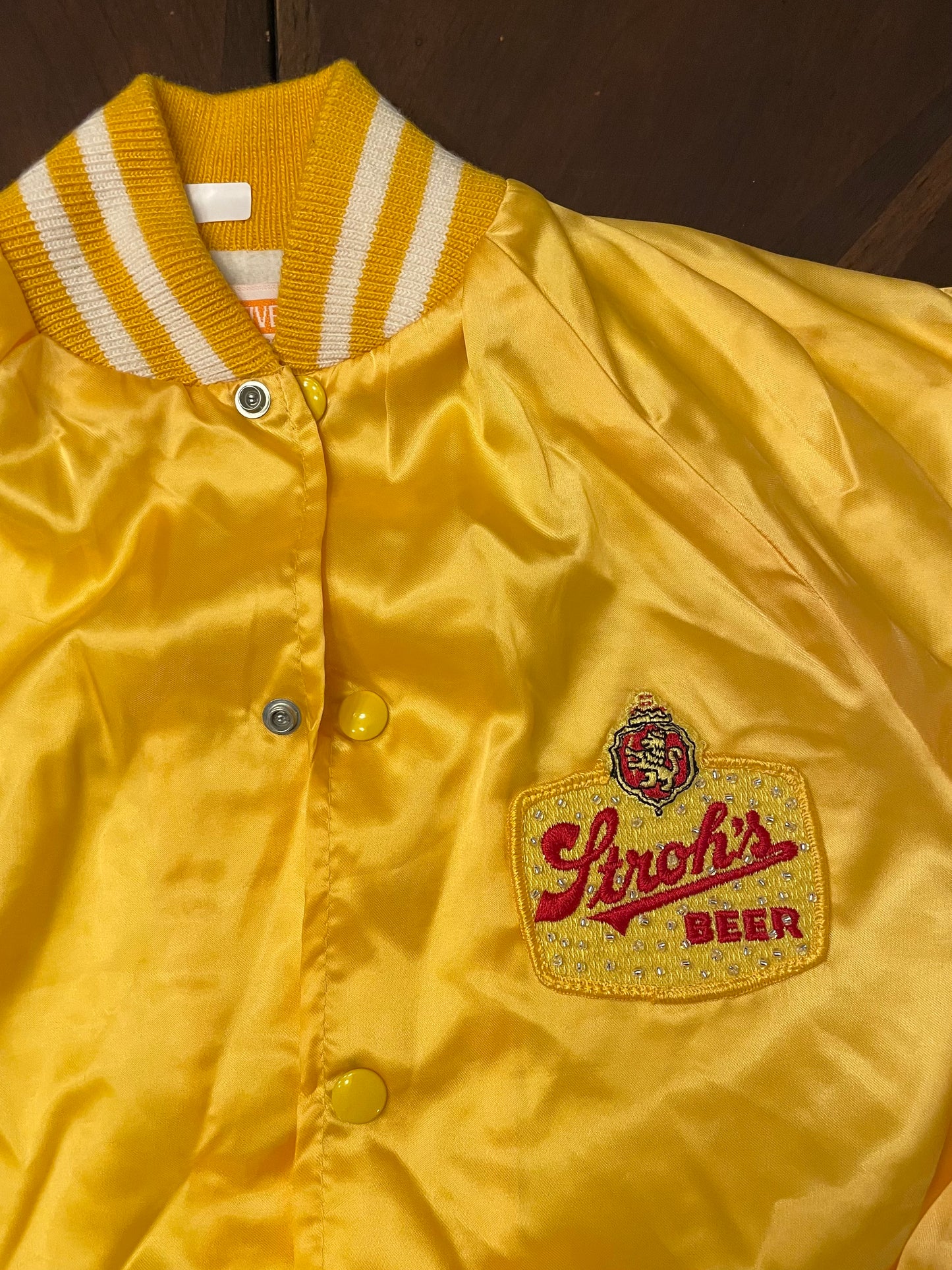 Stroh's Beer Yellow Satin Jacket with Hand-Beaded Trim