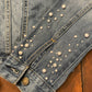 Denim Jacket with Faux-Pearl Sleeves