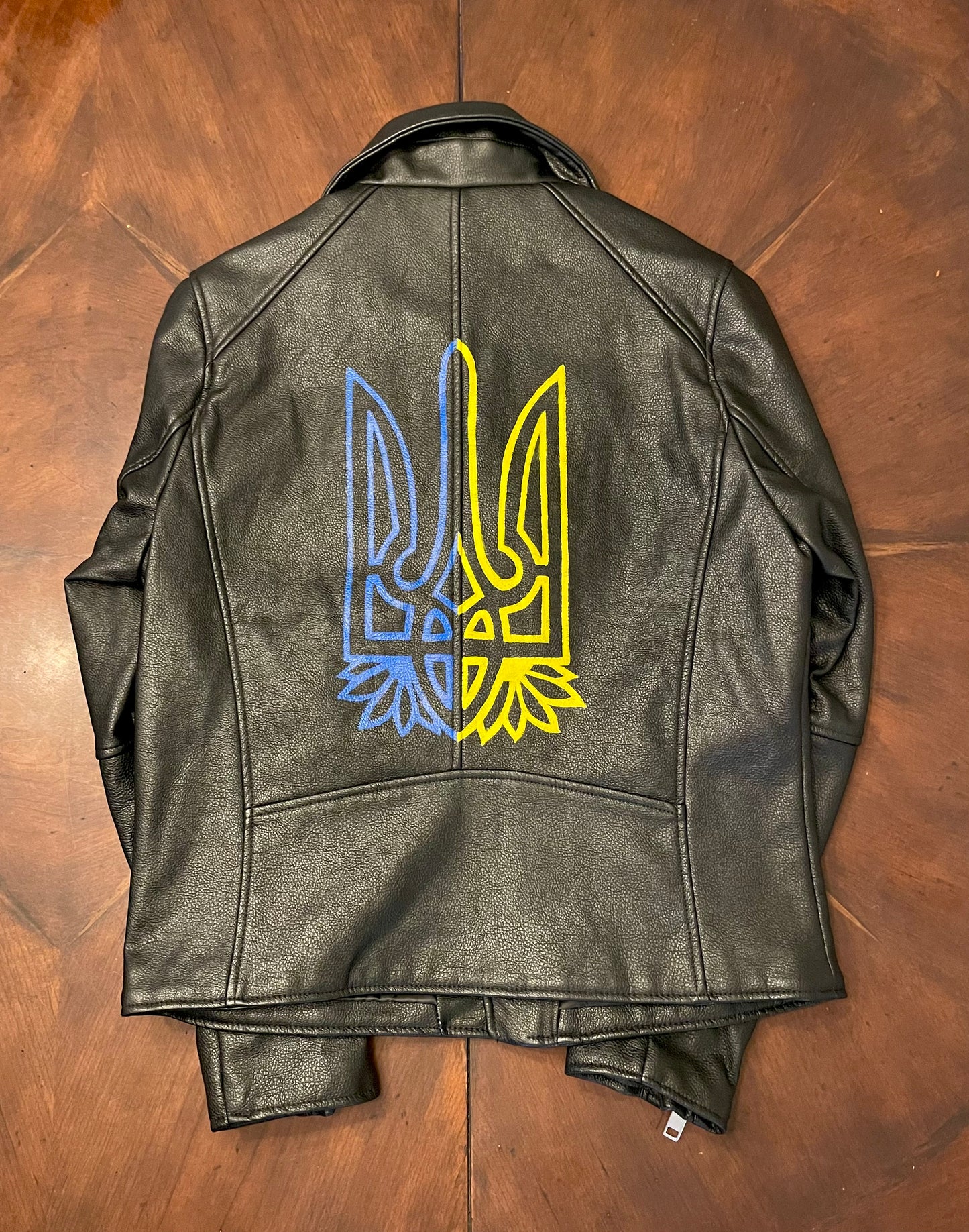 UKRAINE Hand-Painted Faux-Leather Jacket with Flag