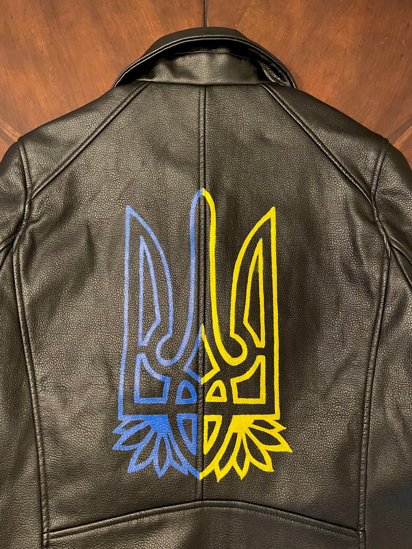 UKRAINE Hand-Painted Faux-Leather Jacket with Flag