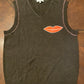 Turnberry Brown Vest with Pink Stitching and Lips Appliqué