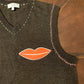 Turnberry Brown Vest with Pink Stitching and Lips Appliqué