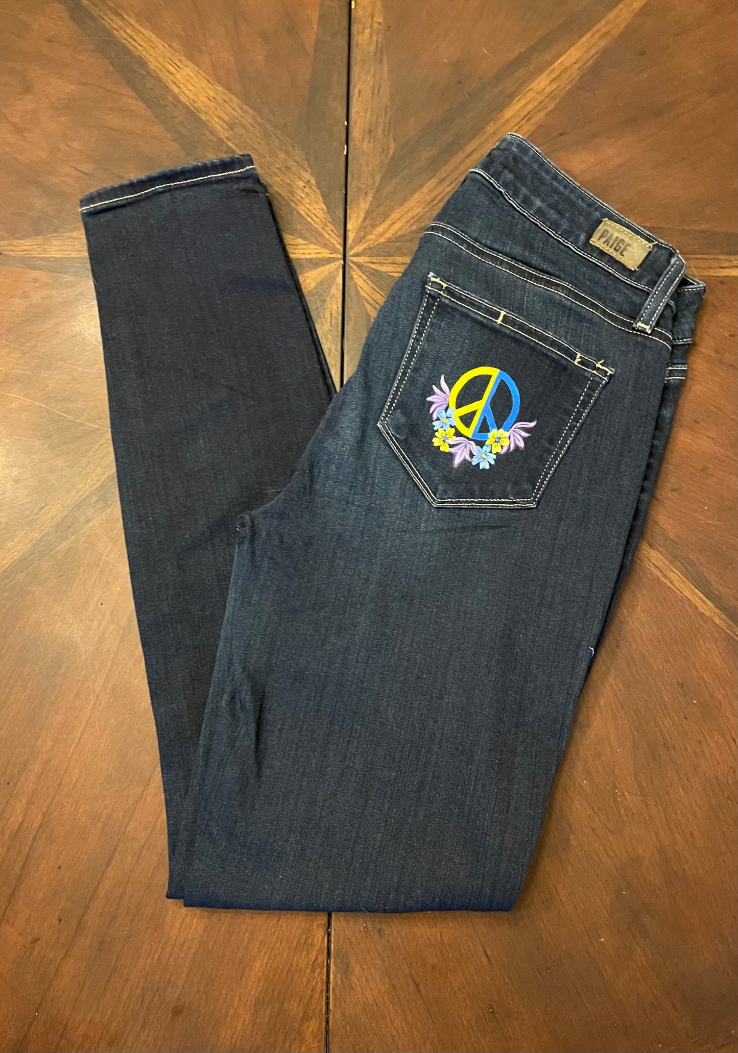 UKRAINE Hand-Painted PAIGE Blue Jeans