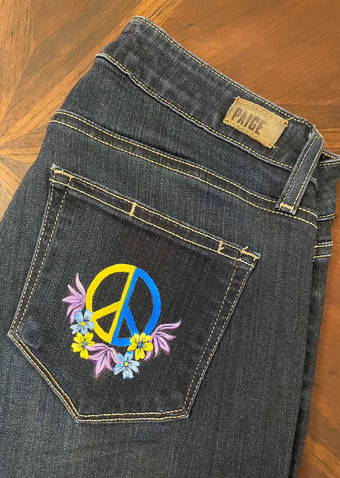 UKRAINE Hand-Painted PAIGE Blue Jeans