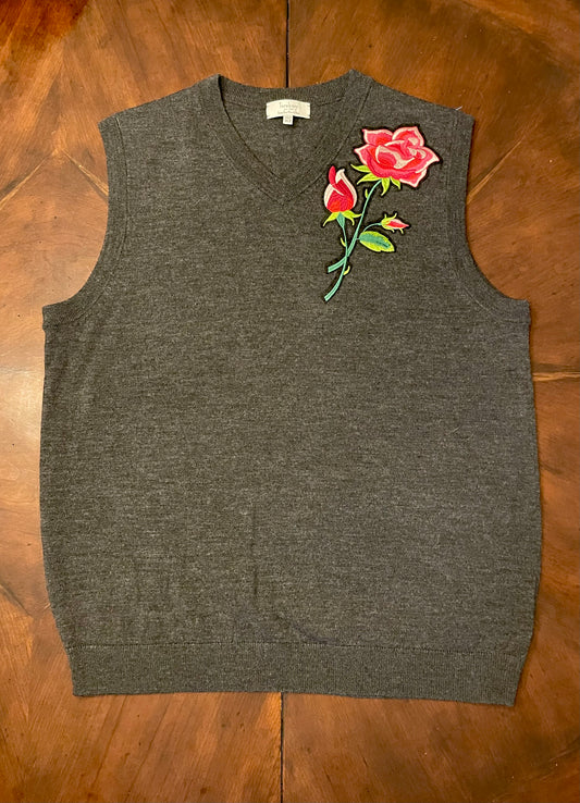 Turnberry Grey V-Neck Vest with Rose Appliqué