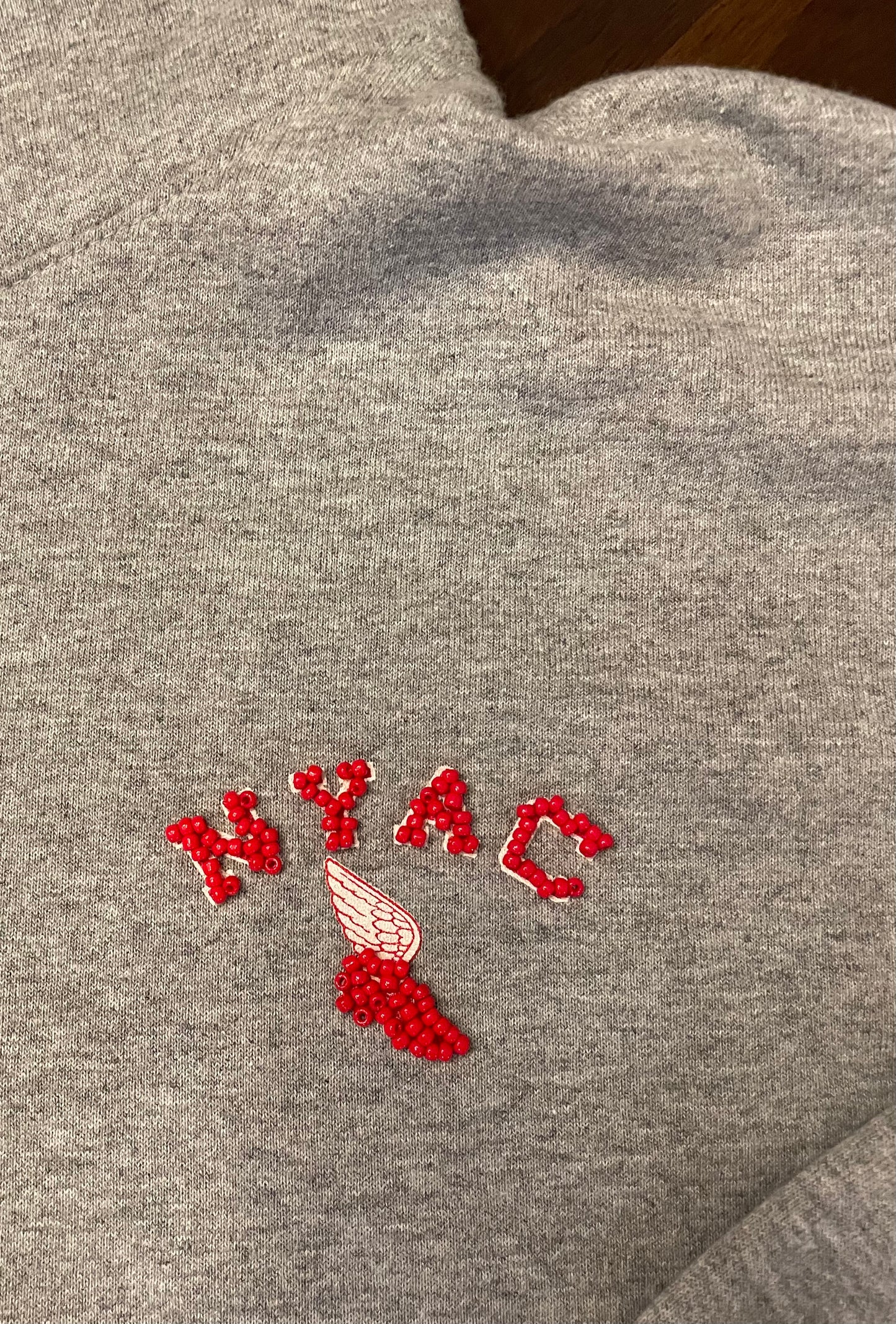 NYAC Grey Zip-Front Hoodie with Hand-Beaded Trim