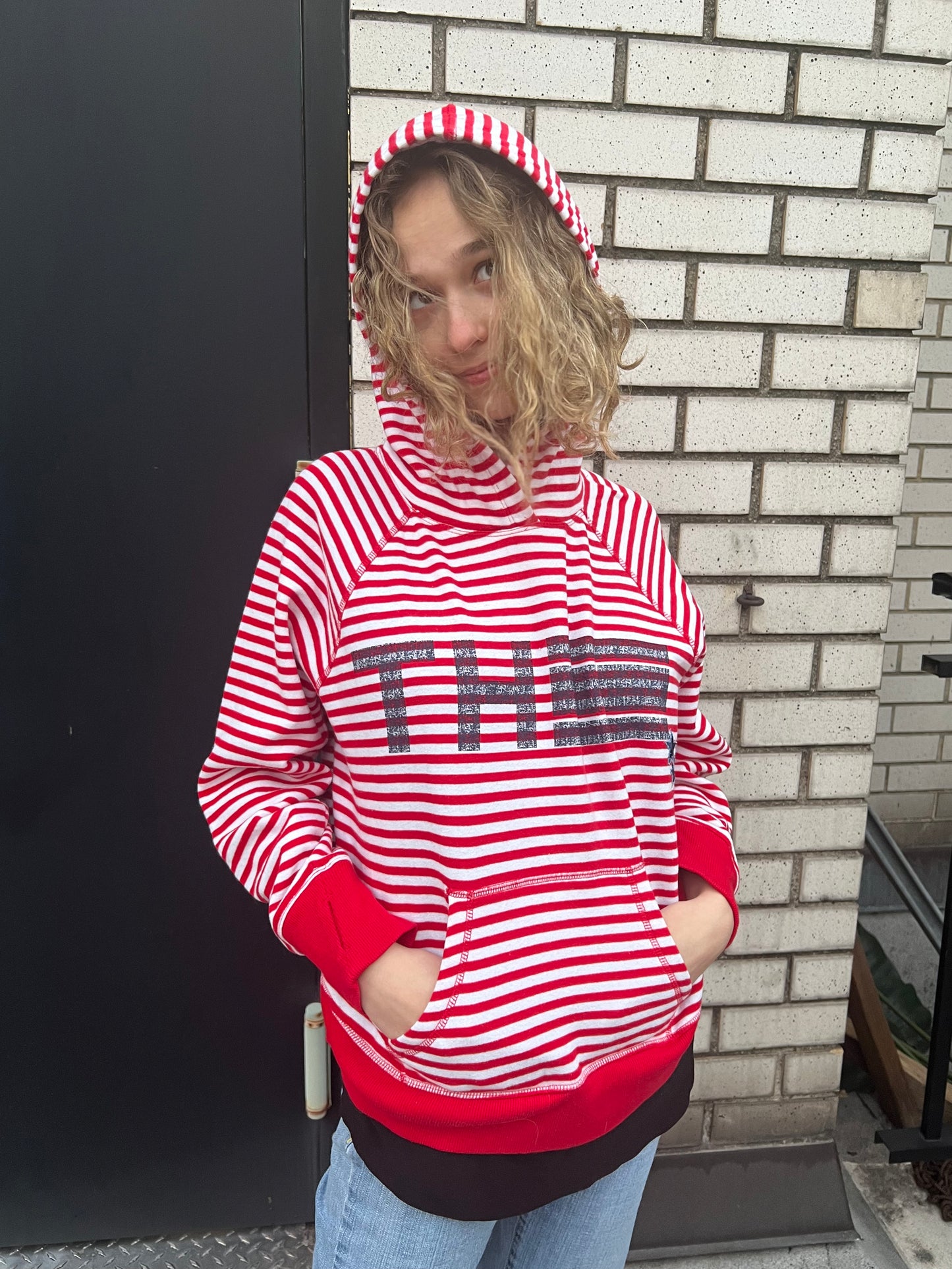 Hilfiger Sport Red Striped Hoodie with Appliques